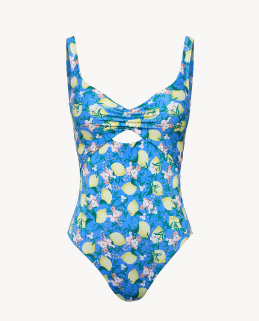 Blue Printed Cut-out Swimsuit
